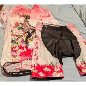 Cycling Jersey & Shorts Set Weimostar Quick Dry Bike Floral Full Zip Womens SZ M